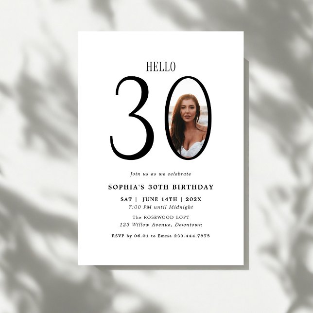 Invitación Hola Treinta foto en blanco y negro 30 cumpleaños (Subido por el creador)