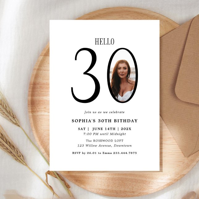Invitación Hola Treinta foto en blanco y negro 30 cumpleaños (Subido por el creador)