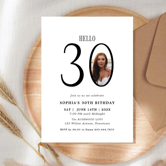Invitación Hola Treinta foto en blanco y negro 30 cumpleaños (Subido por el creador)