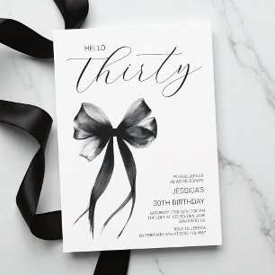 Invitación Hola Treinta Lazo Blanco y Negro Cumpleaños 30