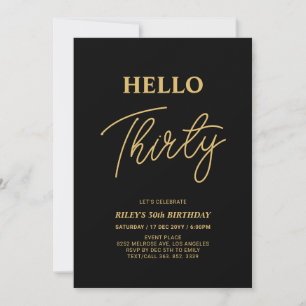Invitación Hola Treinta   Oro y negro 30 Fiesta de cumpleaños