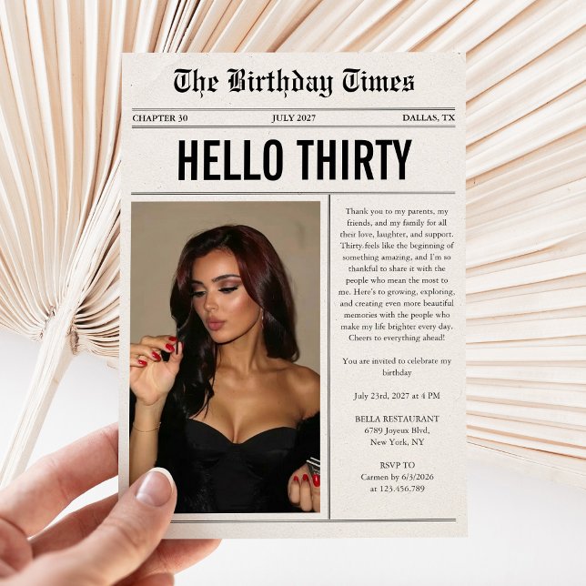 Invitación Hola Treinta Periódico Fotográfico Cumpleaños 30 (Subido por el creador)