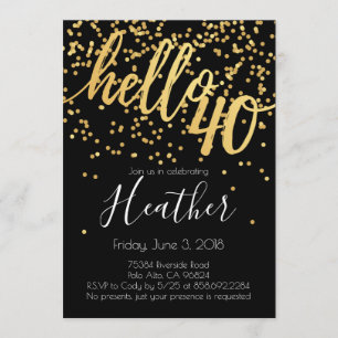 Invitación Hola Treinta y cuarenta años de oro y confetti neg