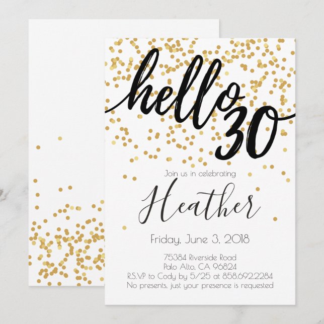 Invitación Hola Treinta y trescientos años de oro y confetti  (Anverso / Reverso)