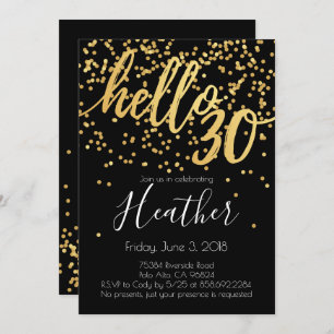 Invitación Hola trigésimo oro del cumpleaños treinta y