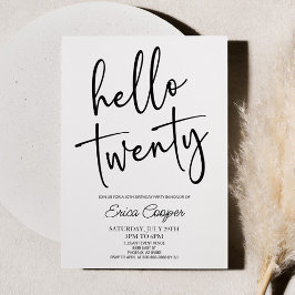 Invitación Hola Veinte Elegante Minimal Fiesta de Cumpleaños 