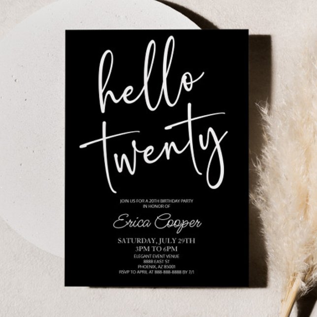 Invitación Hola Veinte Elegante Minimal Fiesta de Cumpleaños  (Subido por el creador)