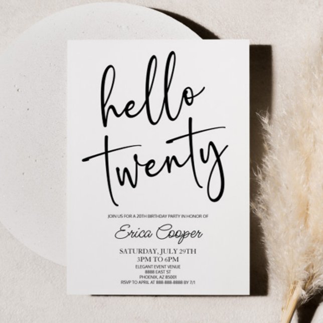 Invitación Hola Veinte Elegante Minimal Fiesta de Cumpleaños  (Subido por el creador)