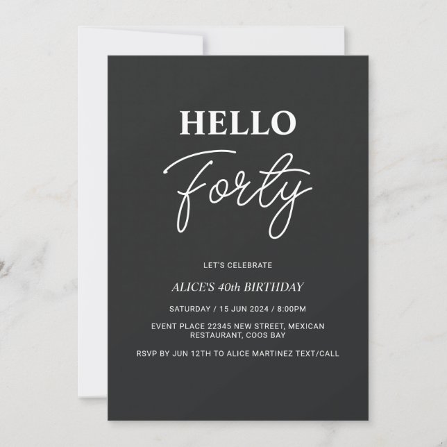 Invitación Hola Veintiuno Cumpleaños 21 Negro (Anverso)