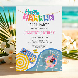 Invitación Hola verano colorido cartel Fiesta cumpleaños
