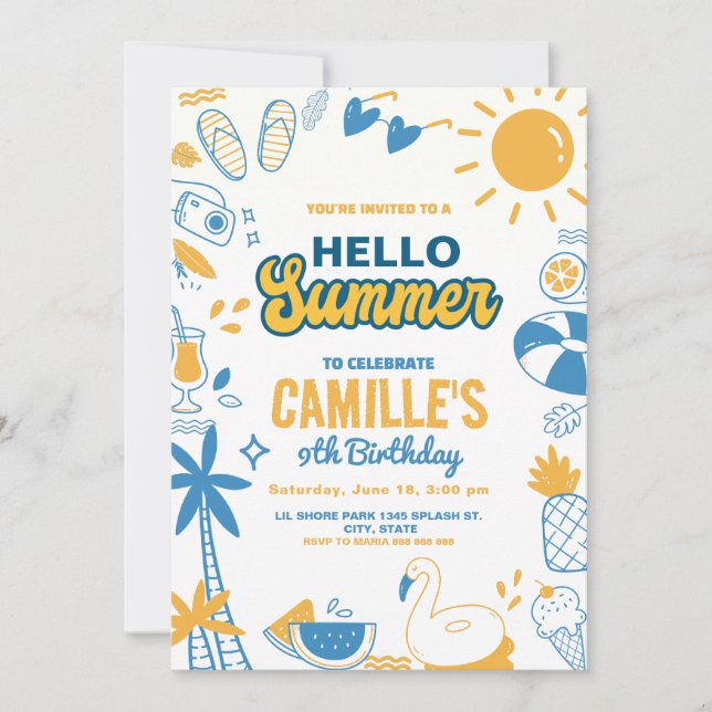 Invitación Hola verano Cumpleaños (Anverso)