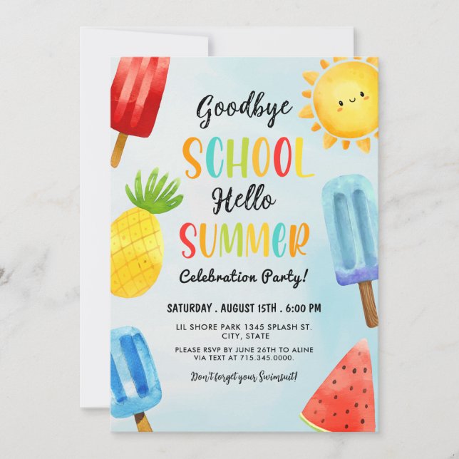 Invitación Hola verano, escuela de despedida, Fiesta de fin d (Anverso)