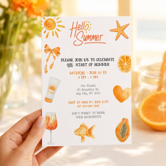 Invitación Hola Verano Fiesta de Playa Naranja Tropical (Subido por el creador)