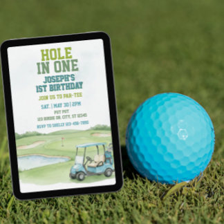 Invitación Hole In One, Blue Golf 1st Birthday