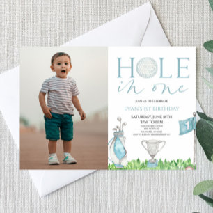 Invitación Hole In One Blue Golf Picture 1er Fiesta de cumple