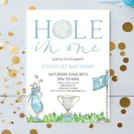Invitación Hole In One Blue Golf Primer Fiesta de Cumpleaños