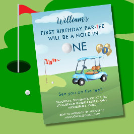 Invitación Hole In One Boy Golf Cart Par-tee Primer Cumpleaño