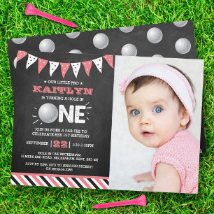 Invitación Hole In One Chica Golf 1er cumpleaños Par-tee Phot