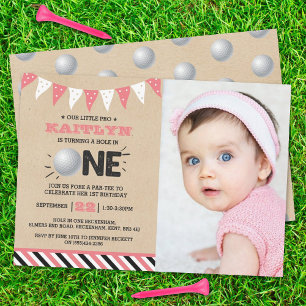 Invitación Hole In One Chica Golf 1er cumpleaños Par-tee Phot