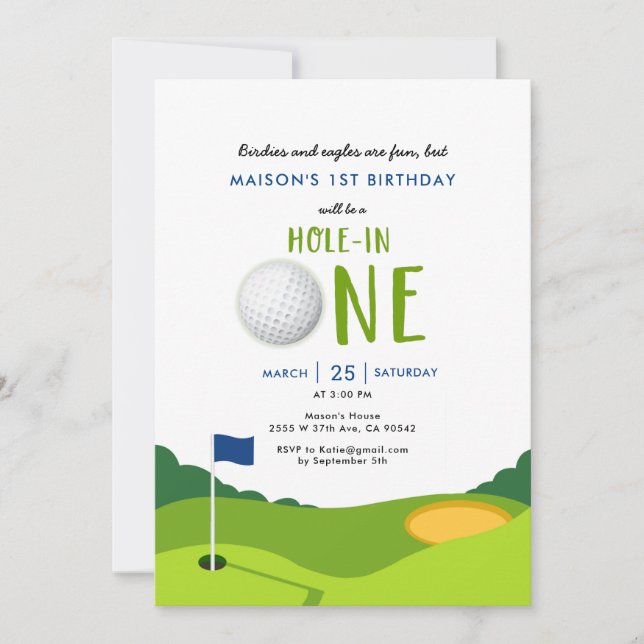 Invitación Hole In One Golf Birday Party (Anverso)