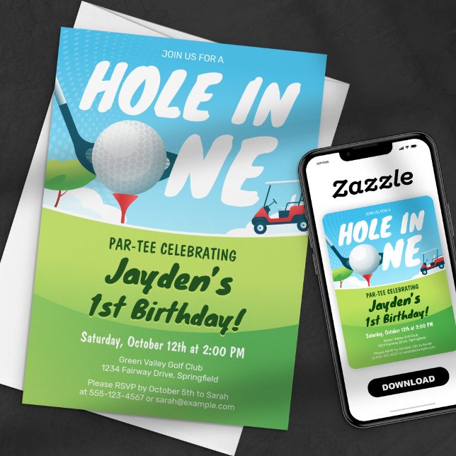 Invitación Hole-In-One Golf Birthday Par-Tee Time Blue Green (Subido por el creador)