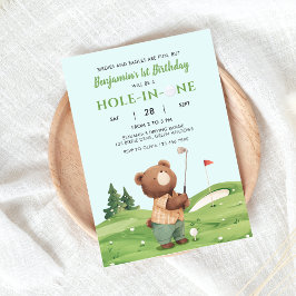 Invitación Hole In One Golf Boy Blue First Birday Par-Tee