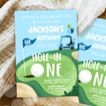 Invitación Hole In One Golf Boy First Birday Par-Tee<br><div class="desc">(H) ¡Una invitación divertida para tu fiesta de cumpleaños! cómodamente PERSONALIZAR este diseño con sus detalles! æSi necesita coordinar ARTÍCULOS DE COINCIDENCIA, por favor compruebe nuestra colección o tienda de correspondencia. ¿Tiene alguna pregunta sobre nuestros diseños o si no encuentra lo que está buscando, por favor contáctenos: designmypartystudio@gmail.com. 6.º tentativa...</div>