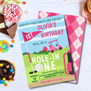 Invitación Hole In One Golf Chica Primer Cumpleaños Par-Tee