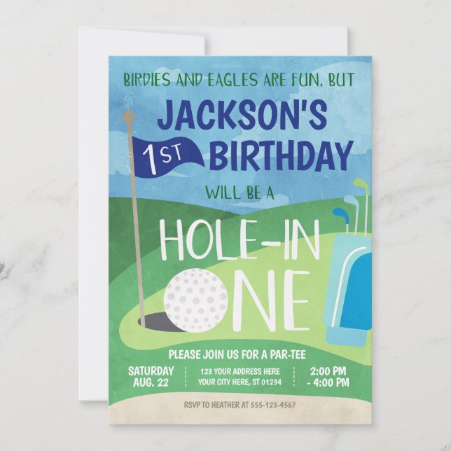 Invitación Hole in One Golf Invitation First Birday Party (Anverso)