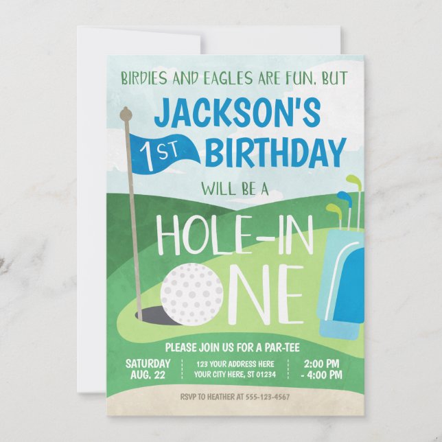Invitación Hole in One Golf Invitation First Birday Party (Anverso)