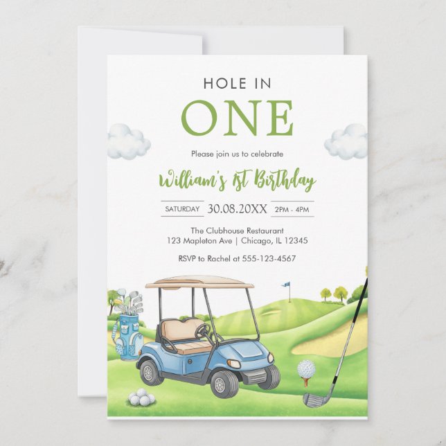Invitación Hole In One Par-tee Golf Boy 1st Birthday Invitati (Anverso)