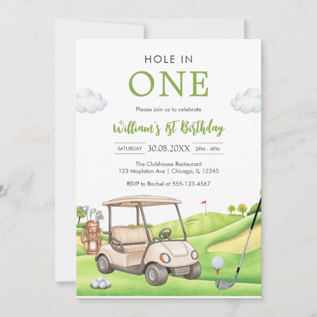 Invitación Hole In One Par-tee Golf Boy 1st Birthday Invitati (Anverso)