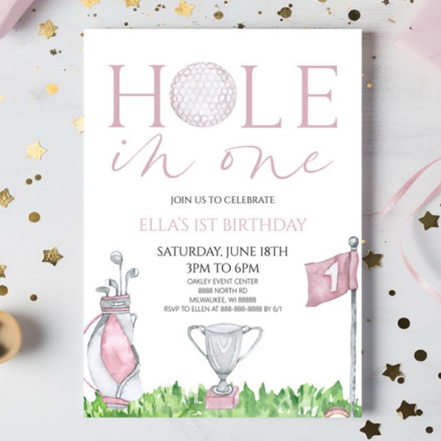 Invitación Hole In One Pink Golf Primer Fiesta de Cumpleaños (Subido por el creador)