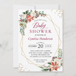 Invitación Holiday Baby Shower Xmas Poinsettia Floral Gold