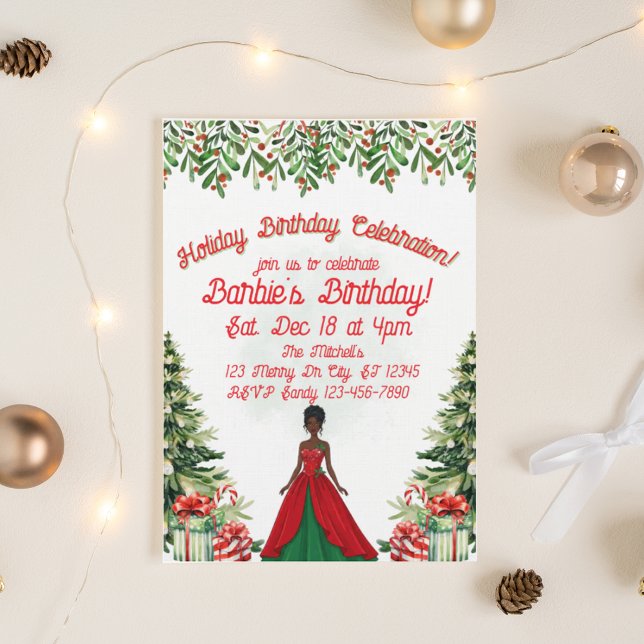 Invitación Holiday Birthday Celebration Black Doll (Subido por el creador)