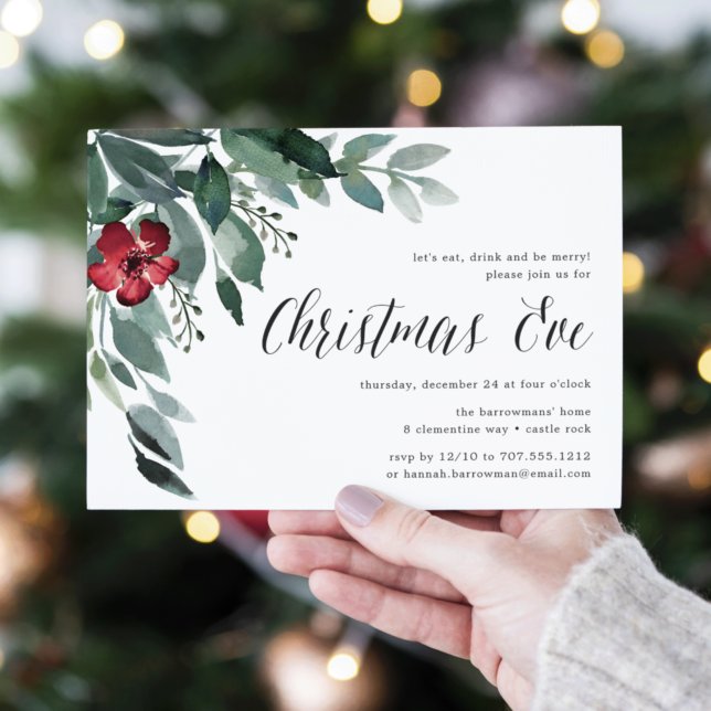 Invitación Holiday Blossoms | Christmas Eve Dinner Invitation (Subido por el creador)