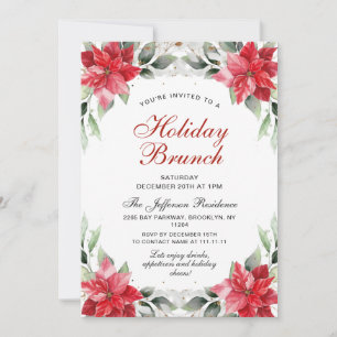 Invitación Holiday Brunch de Navidades de Red Poinsettia Holl