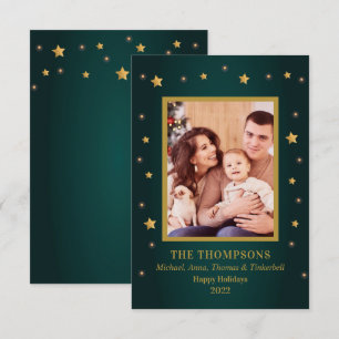 Invitación Holiday Christmas Gold Stars Family Photo card