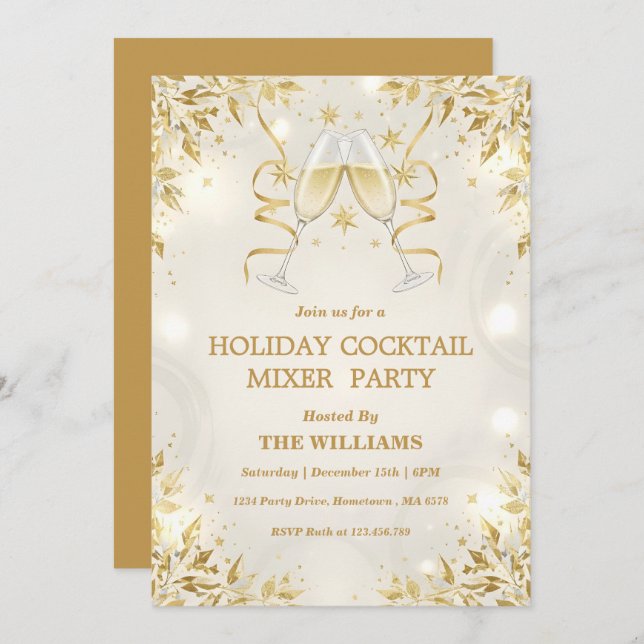 Invitación Holiday Cocktail Mixer Party (Anverso / Reverso)