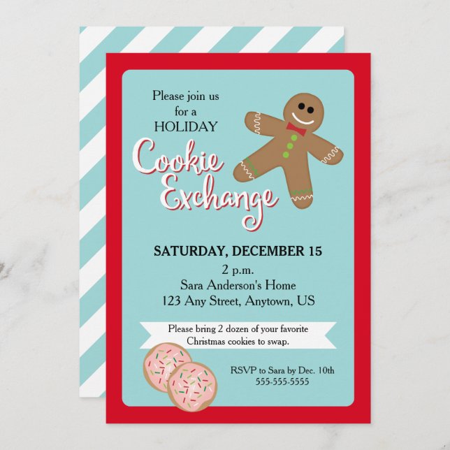 Invitación Holiday Cookie Exchange, Gingerbread Man (Anverso / Reverso)