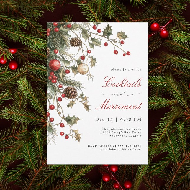 Invitación Holiday Evergreens and Berries Cocktail Party (Subido por el creador)