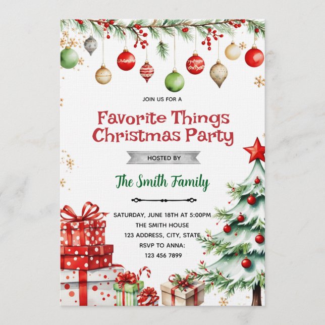Invitación Holiday Favorite Things Party Invitation (Anverso)