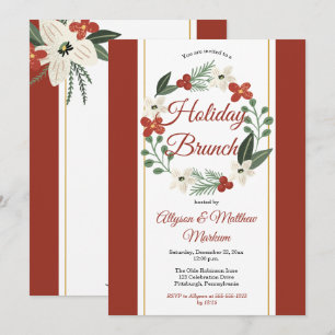 Invitación Holiday Floral Wreath Navidades Holiday Brunch