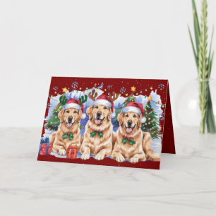 Invitación Holiday Golden Retriever Merry Christmas Card Red