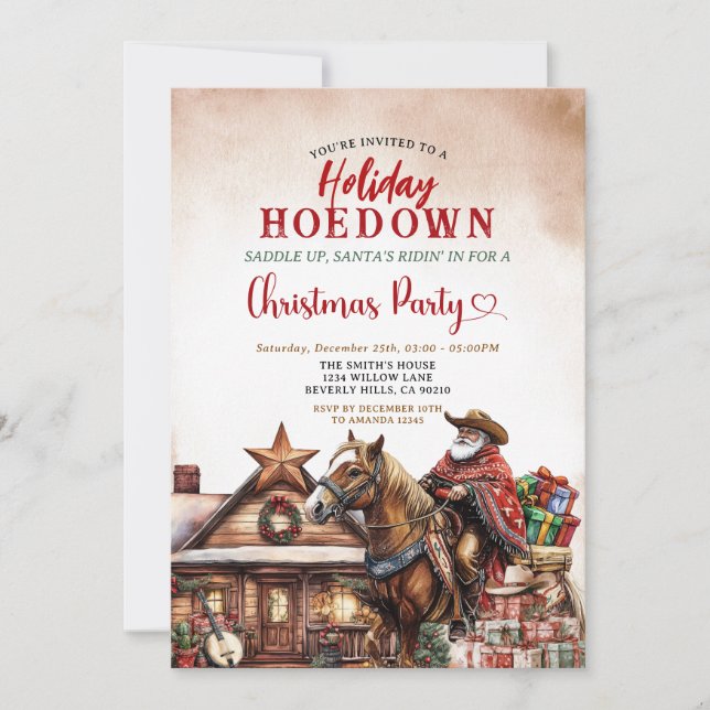 Invitación Holiday Hoedown Western Christmas Santa Cowboy (Anverso)