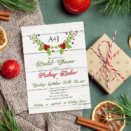 Invitación Holiday Joy Poinsettia Wood Bridal Shower Invitati