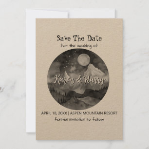 Invitación Holiday Kraft Mountain blanco negro salva la fecha