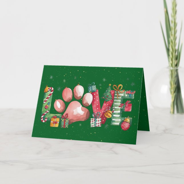 Invitación Holiday Love Mascota Paw Merry Christmas Card Gree (Anverso)