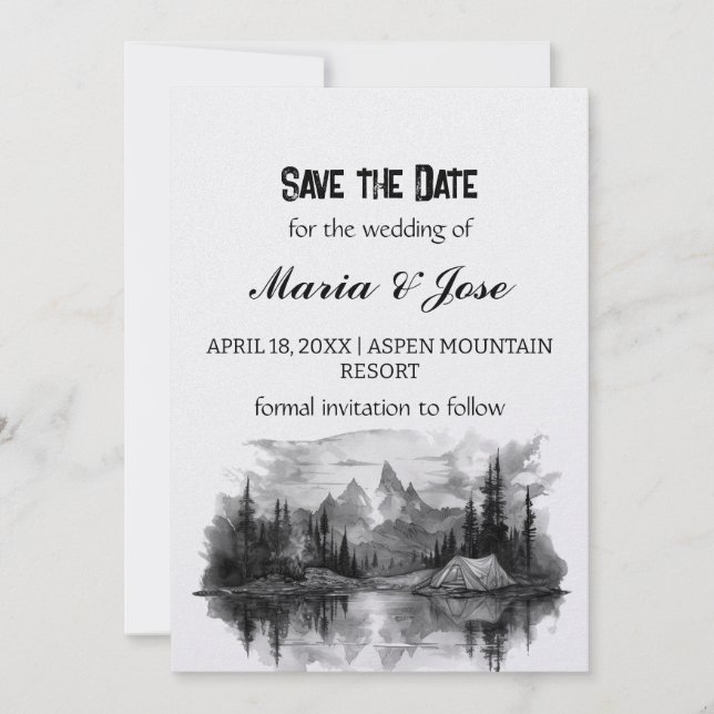 Invitación Holiday Mountain Pine Camp Lake Art Save the Date (Anverso)