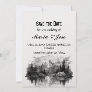 Invitación Holiday Mountain Pine Camp Lake Art Save the Date